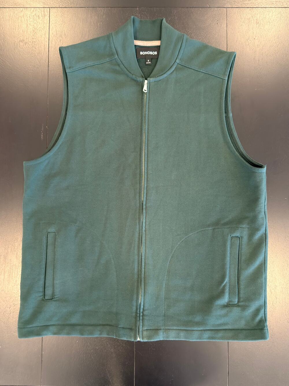 Bonobos Mens Medium Full Zip Fleece Vest Forest Green Pockets Cotton Stretch EUC